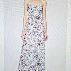 BCBG Ruffled Print Silk Gown - strapless formal gown